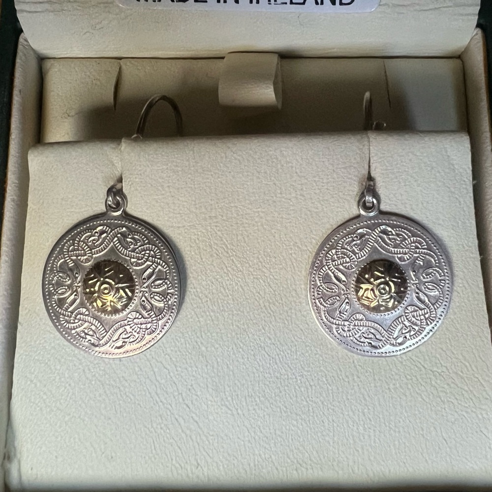 Sterling Silver and 18kt Yellow Gold Celtic Warrior Chalice Earrings Ireland